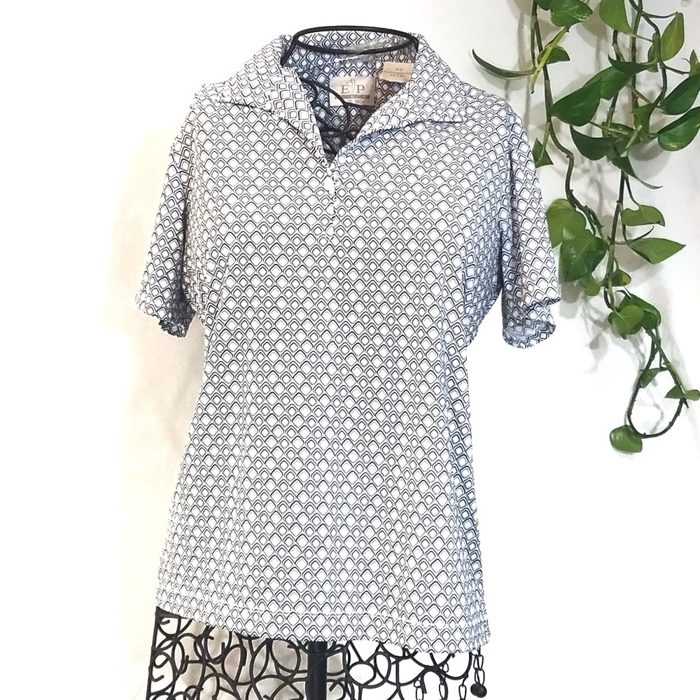 **SOLD** Diamond Pattern White Golf Stretch Polo